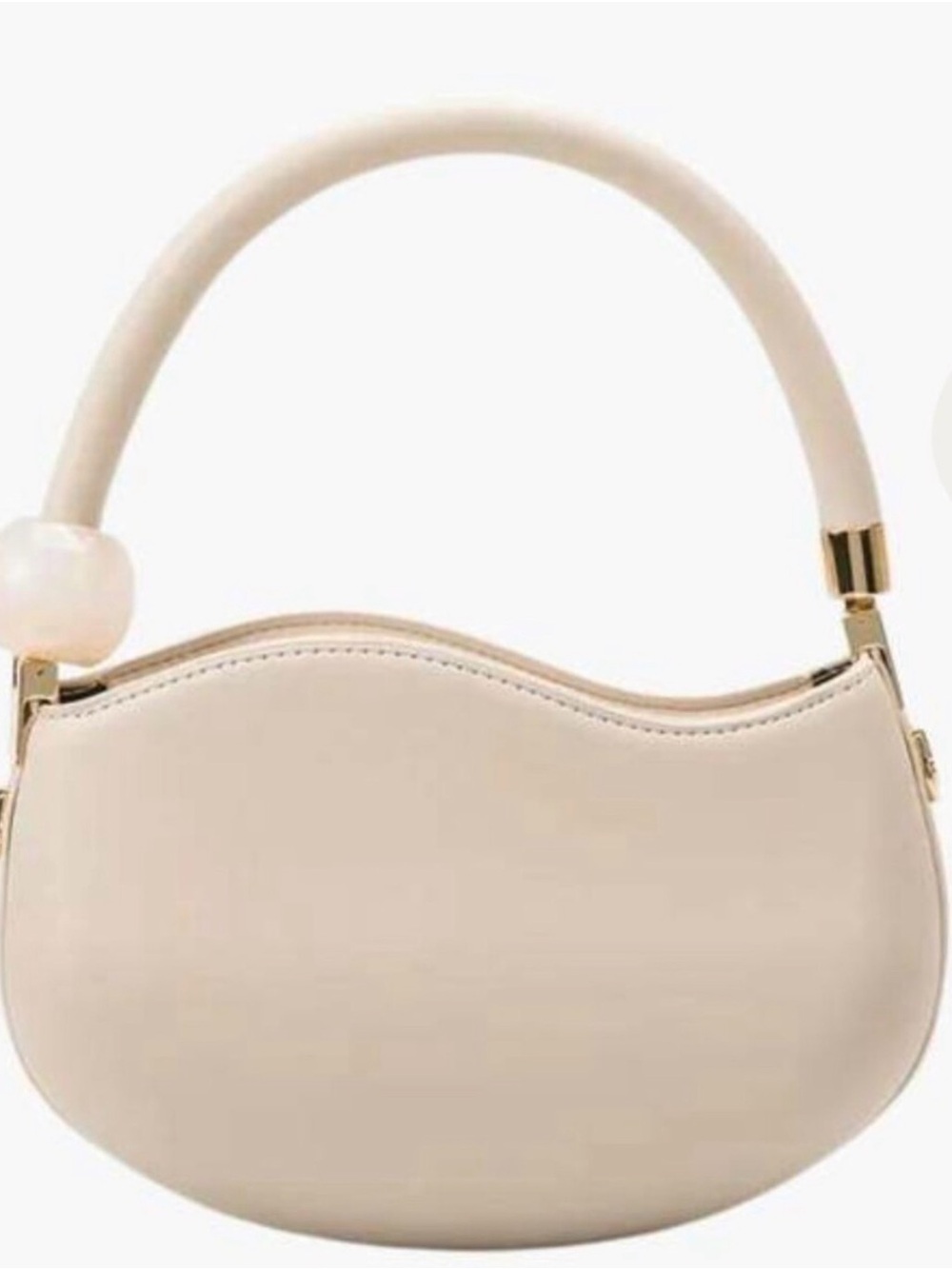 Melie Bianco Beige Curved Top Handle Mini Bag with Gold Accents